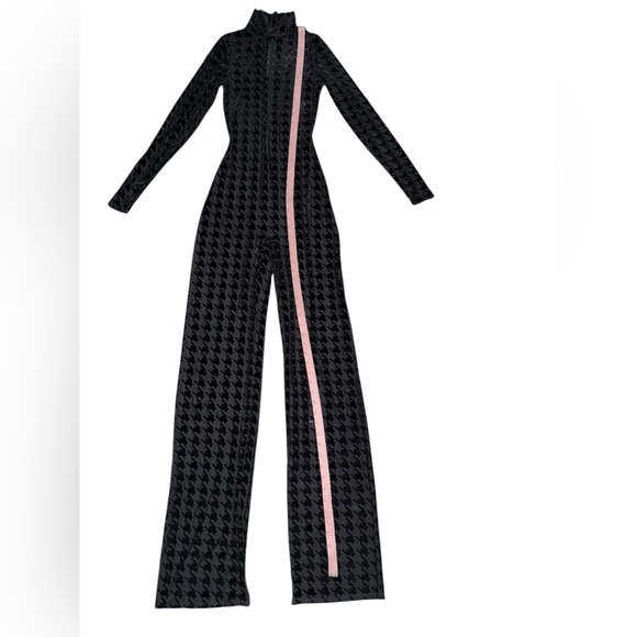 Naked Wardrobe Black Sheer & Velvet Houndstooth Long Sleeve Jumpsuit Size Small - Picture 4 of 9